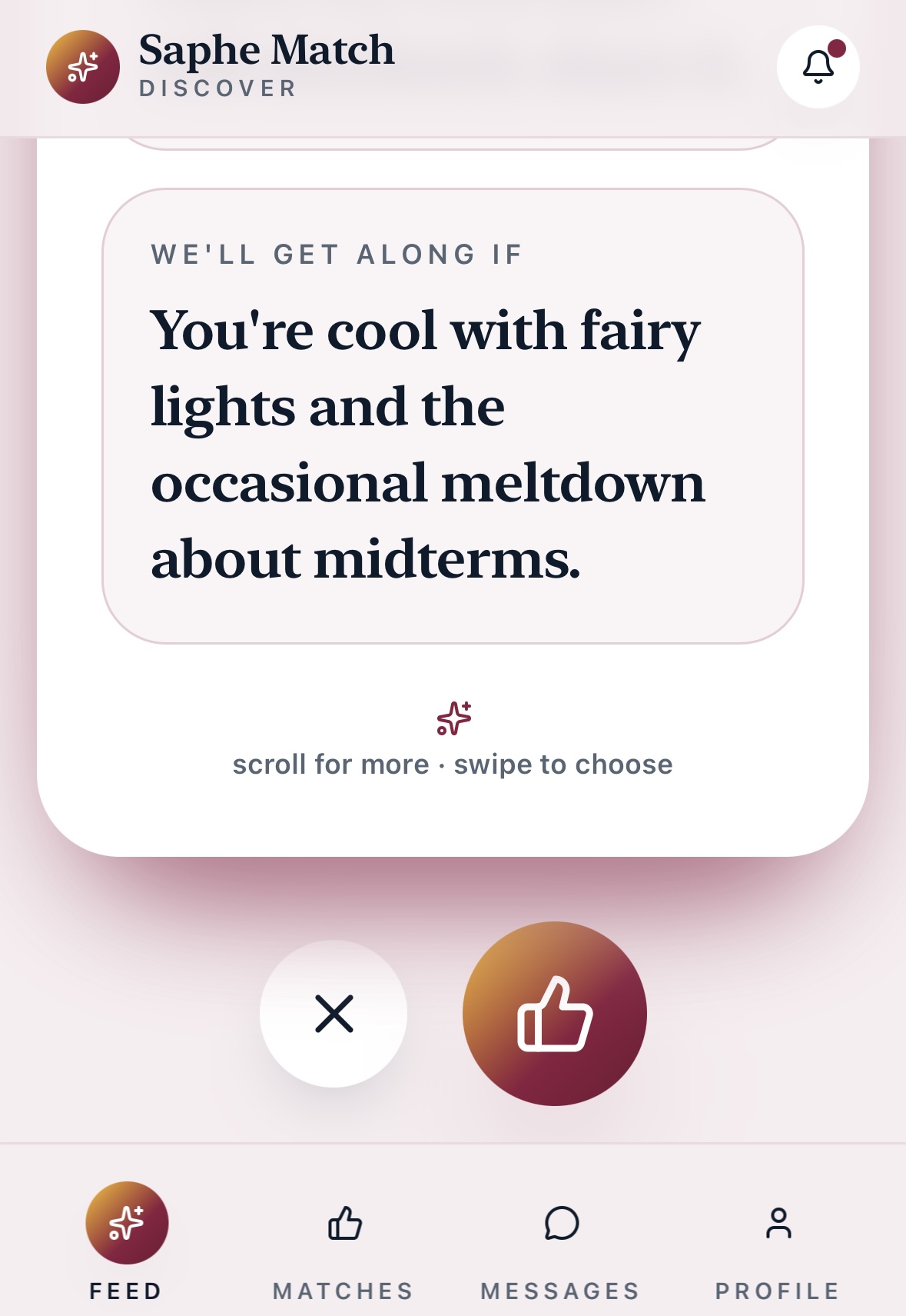 Saphe — Discover feed with prompt card