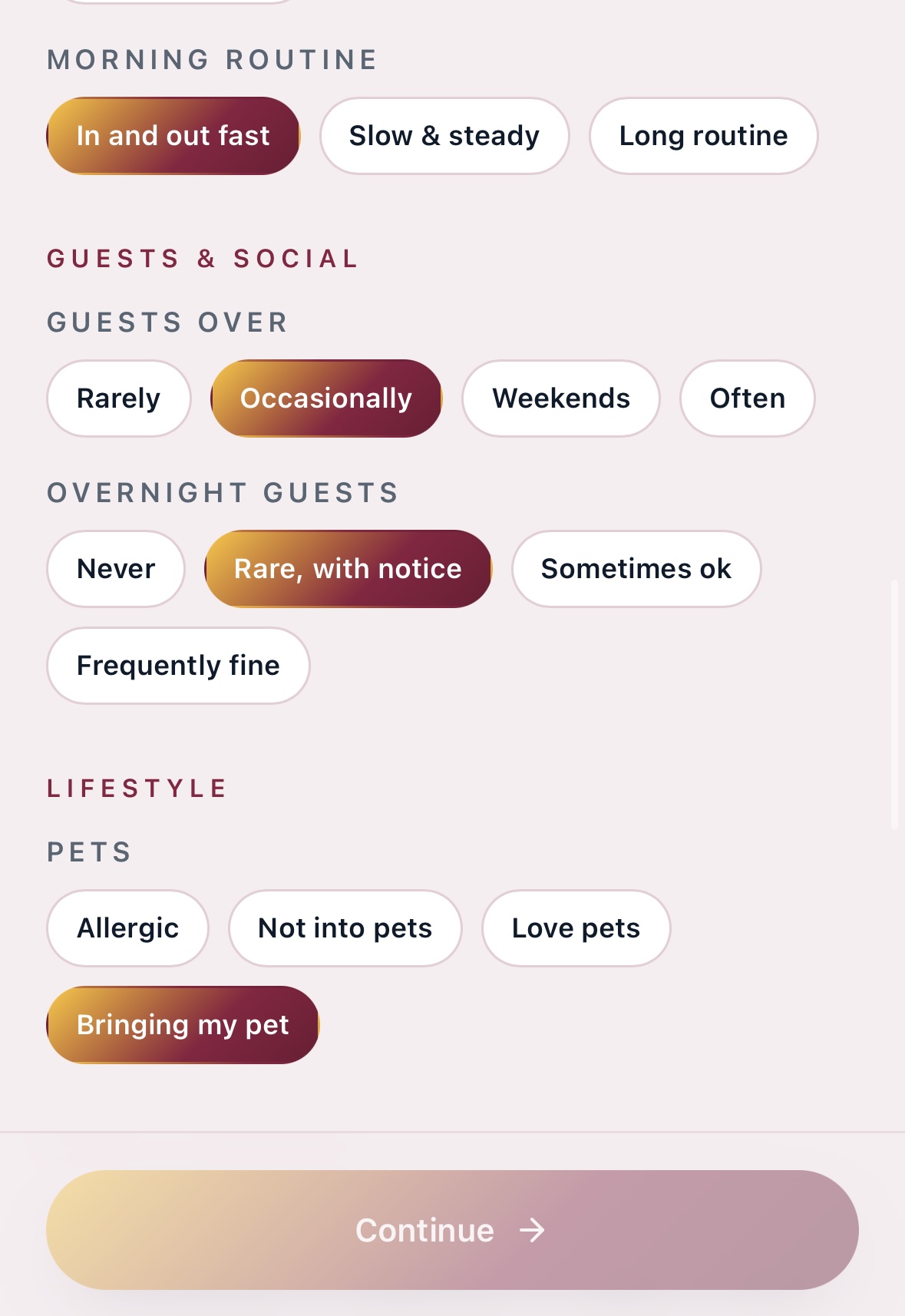 Saphe — Lifestyle questionnaire